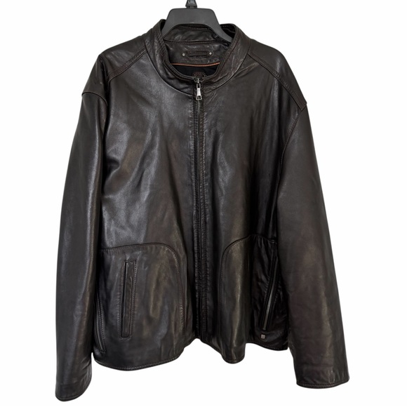 Wilsons Leather Men's brown/black genuine Leather Jacket with warm lining XXL